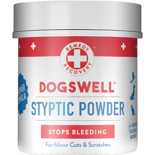 Dogswell styptic powder jar for minor cuts and scratches, stops bleeding