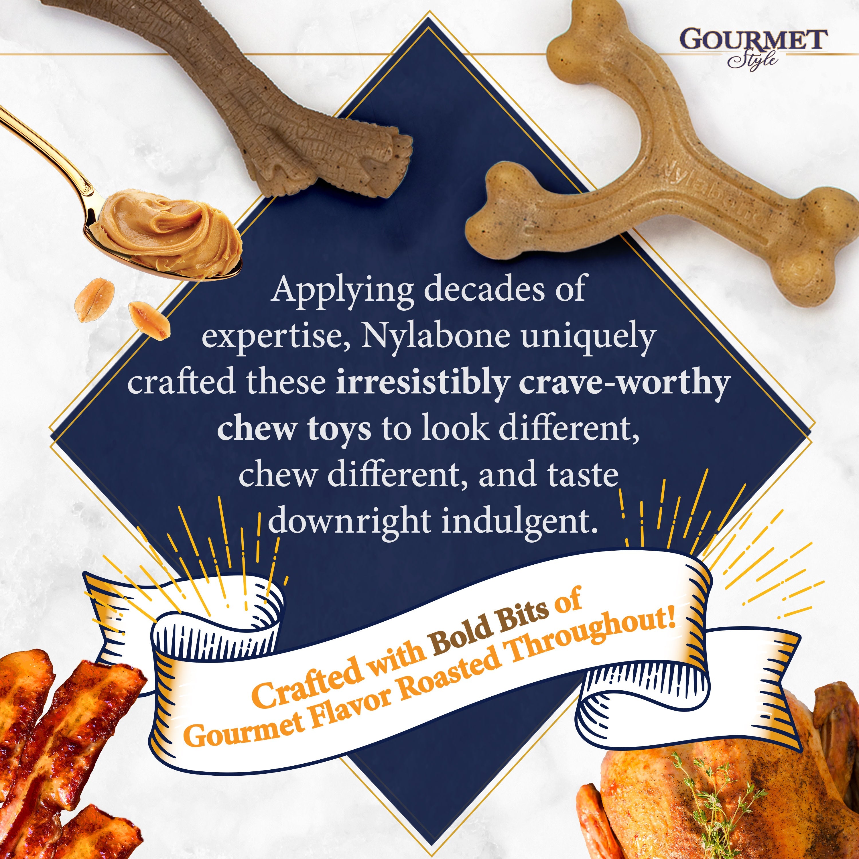 Nylabone Gourmet Style Strong Wishbone Dog Chew Toy Bacon 1ea/SMall/Regular - Up To 25 Ibs.