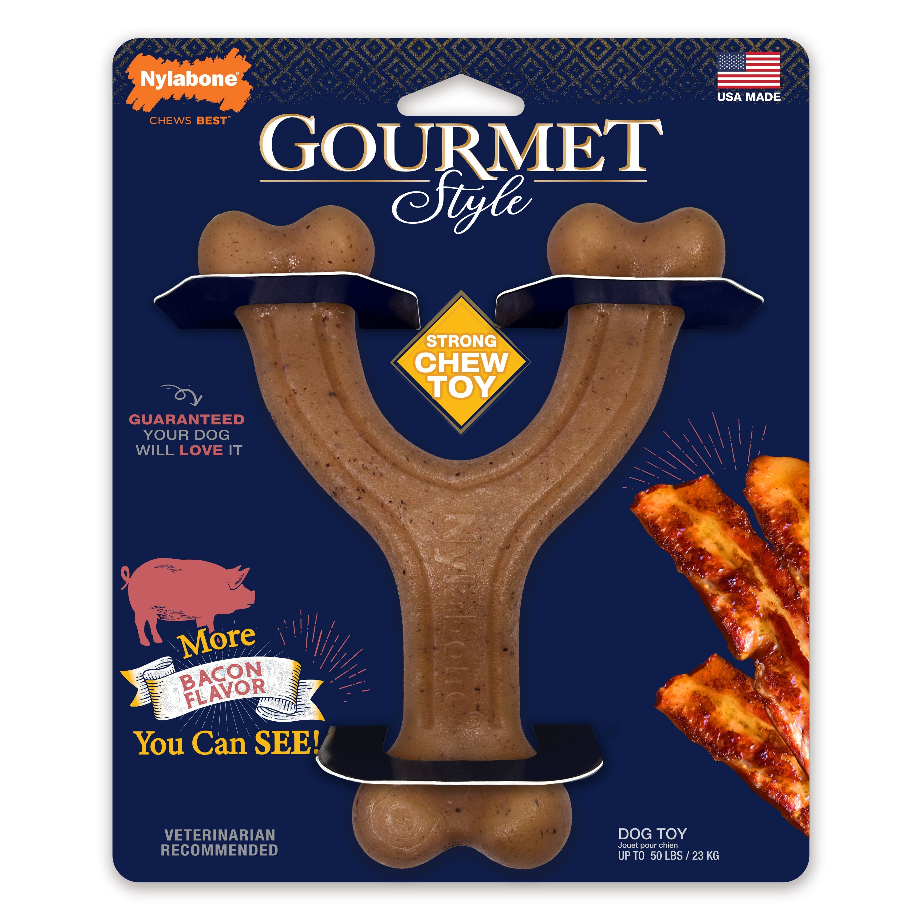 Nylabone Gourmet Style Strong Wishbone Dog Chew Toy Bacon 1ea/Large/Giant - Up To 50 lb