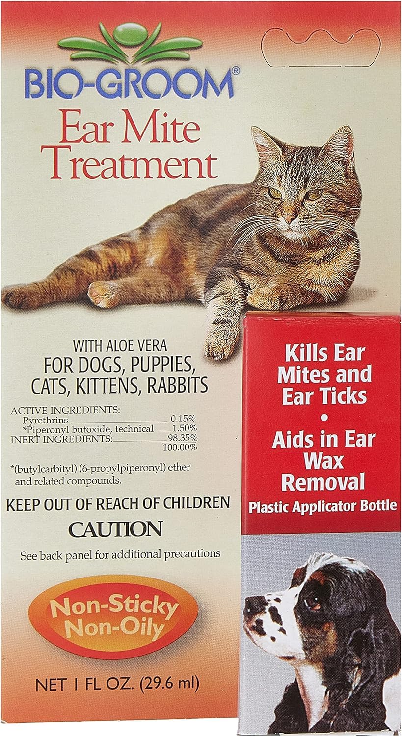 Pet ear mite treatment box with plastic applicator bottle