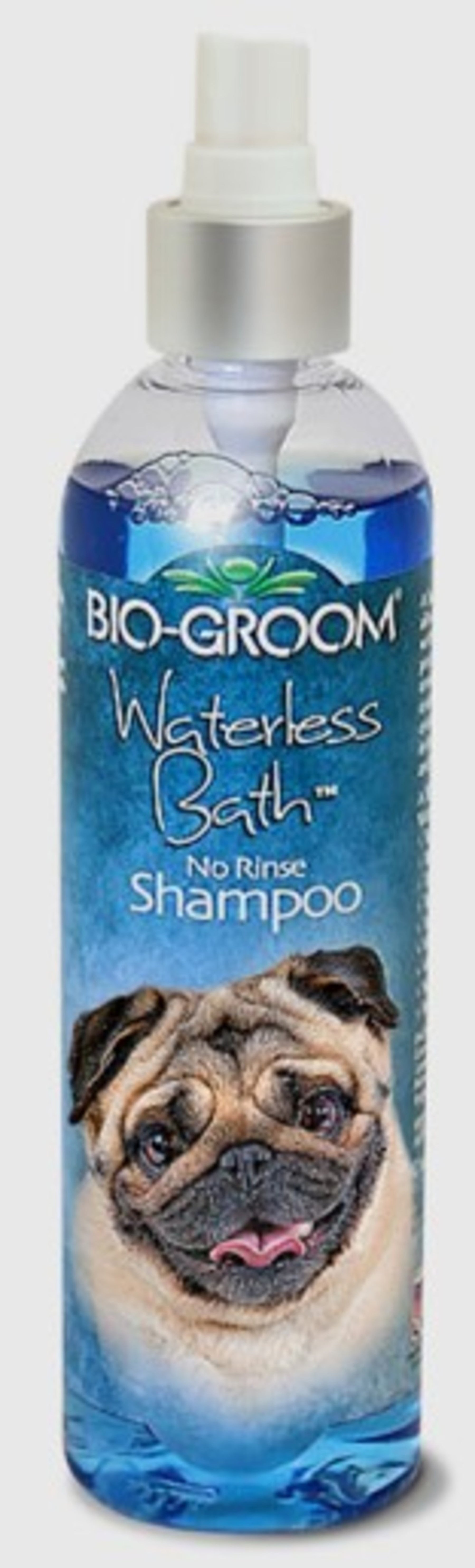 Bio-Groom waterless bath no-rinse shampoo bottle, spray pump, dog image on label
