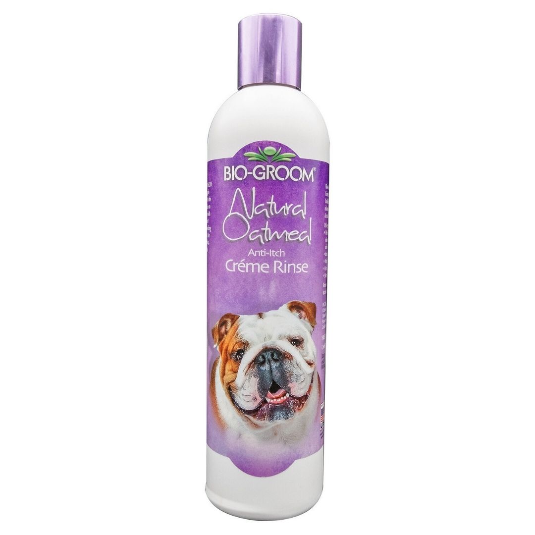 Bio-Groom Natural oatmeal anti-itch creme rinse bottle, 12 oz, with purple cap