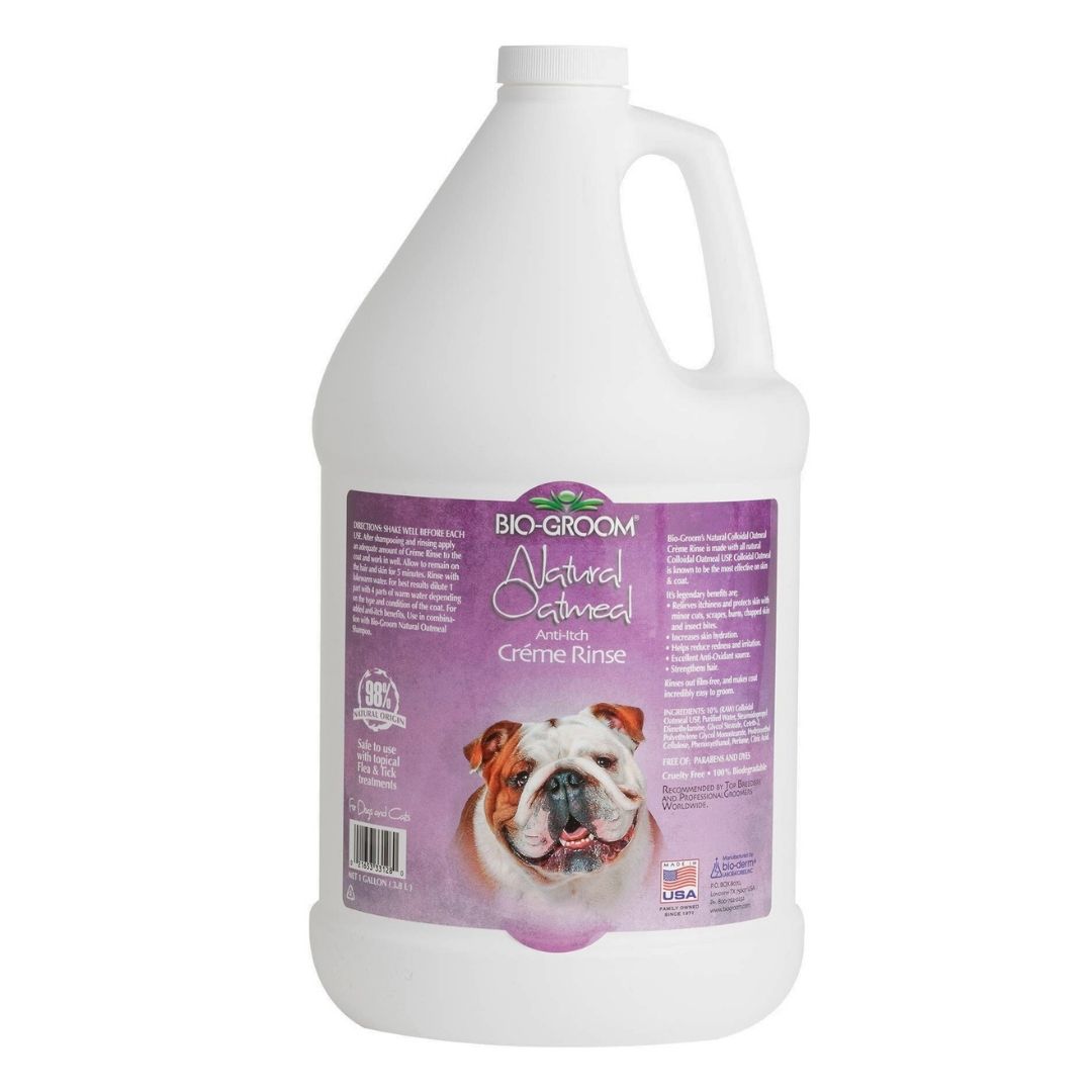 Bio-Groom oatmeal anti-itch creme rinse bottle, purple label with dog photo