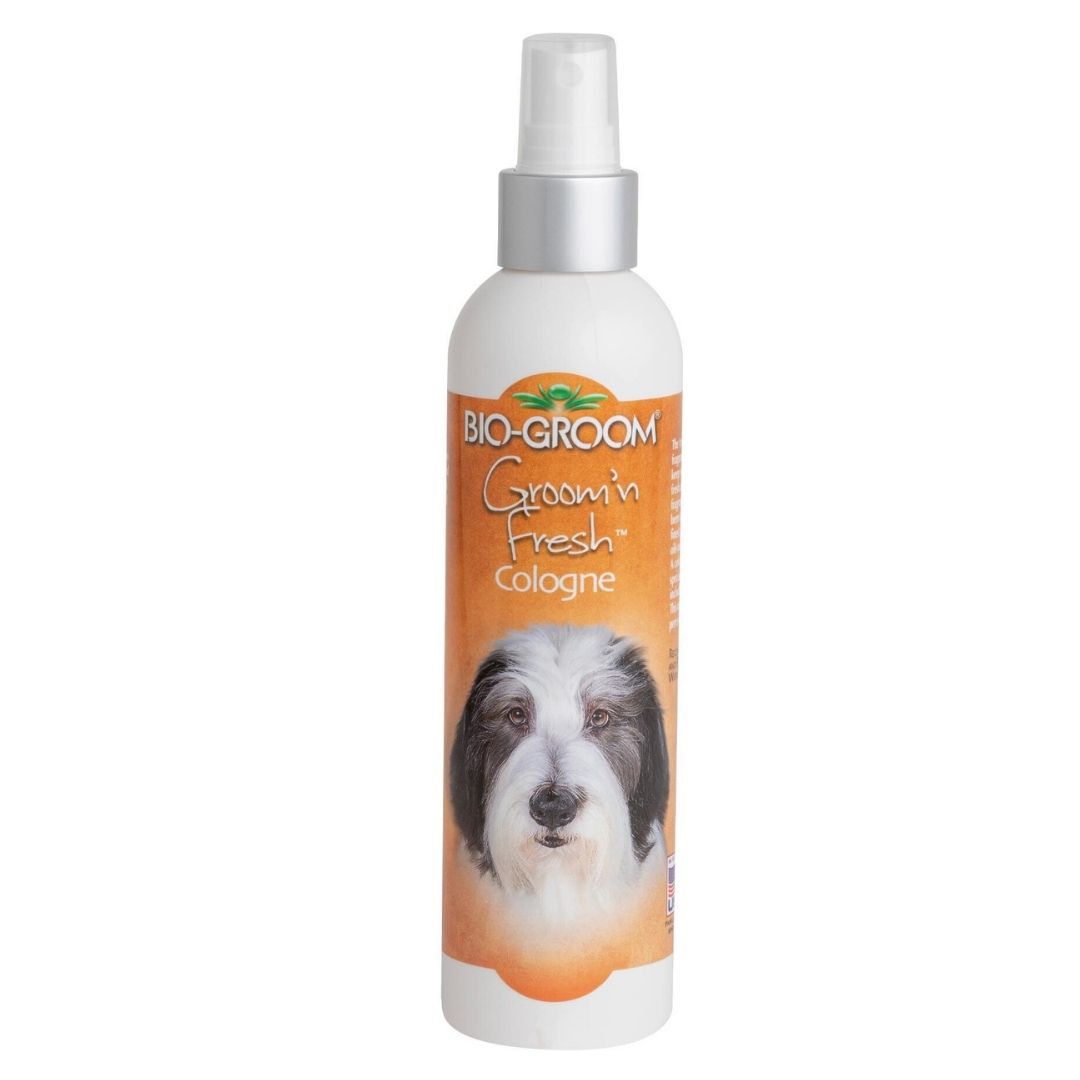 Bio-Groom grooming fresh cologne 8oz bottle with spray nozzle, dog-themed label