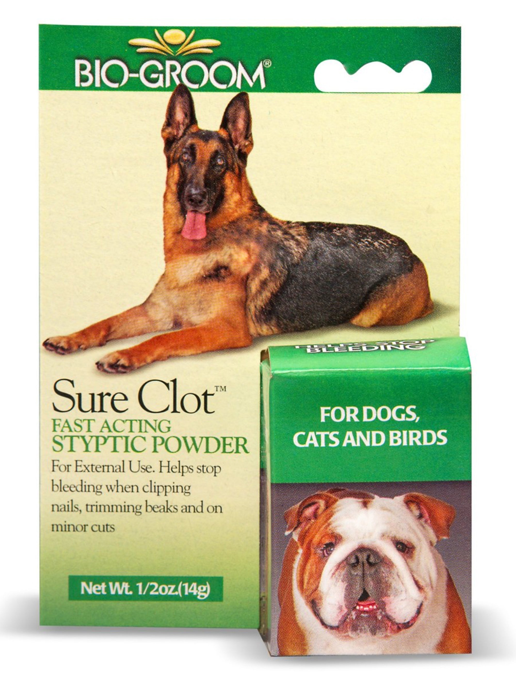 Bio-Groom Sure Clot fast-acting styptic powder box for dogs, cats, and birds