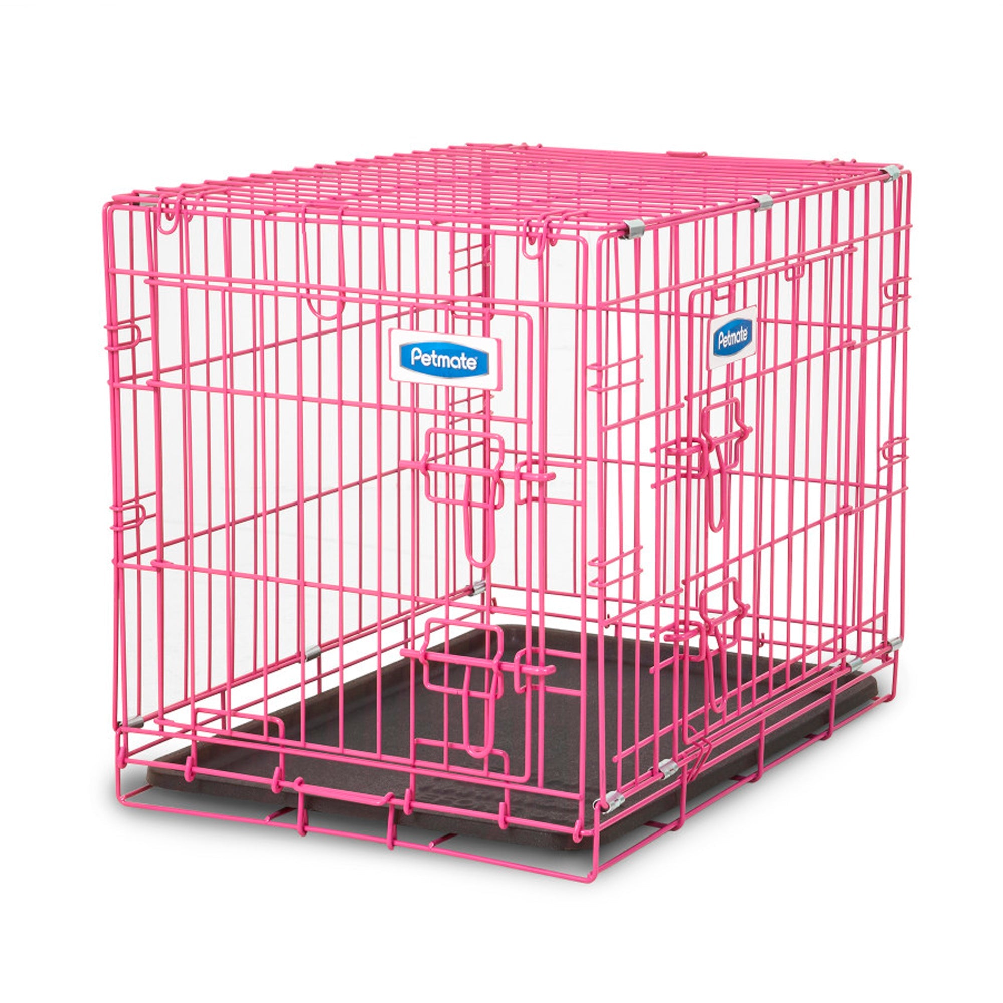 Petmate pink metal 2-door dog training kennel with front latch and wire panels