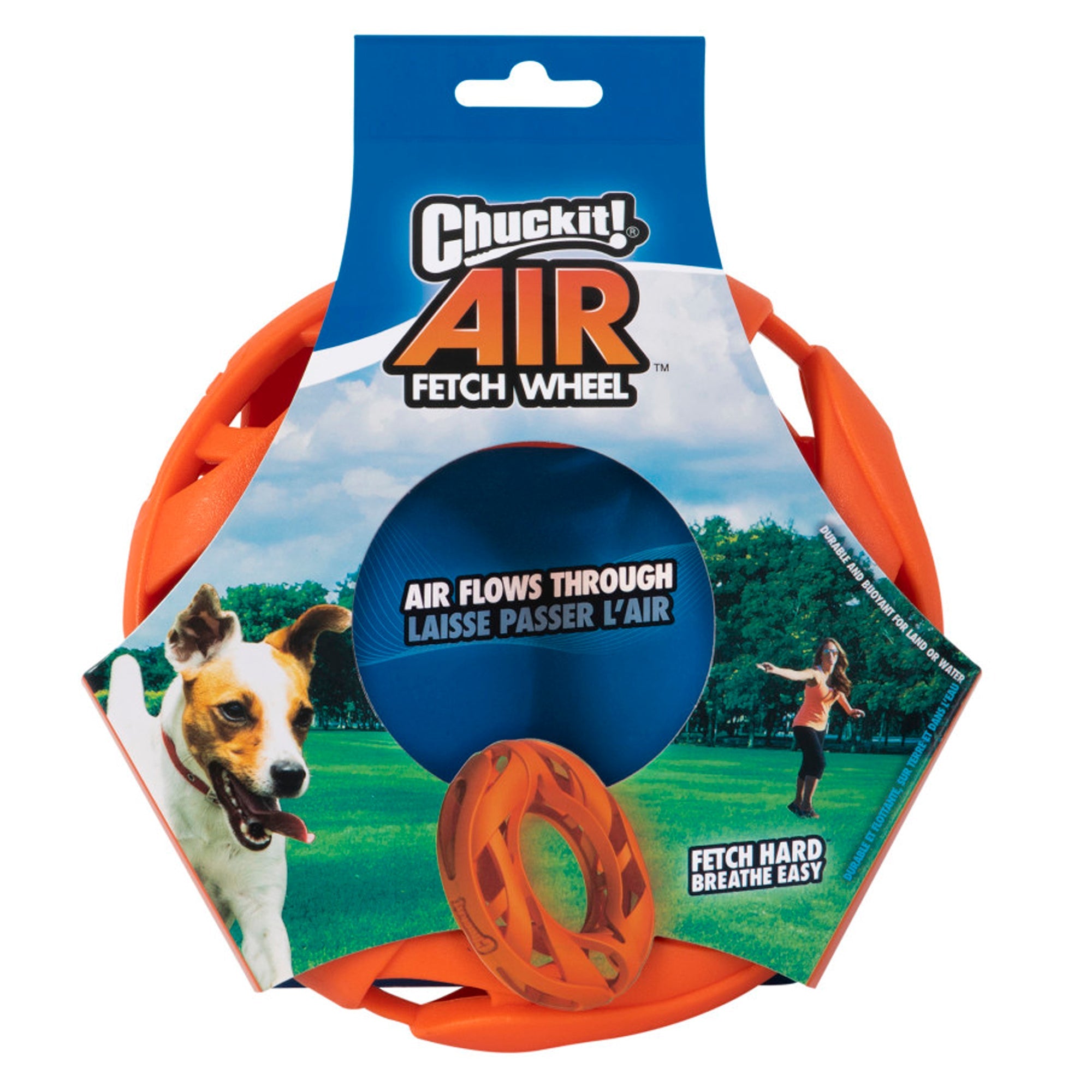 Chuckit! Air Fetch Wheel large dog toy, orange ring with blue center
