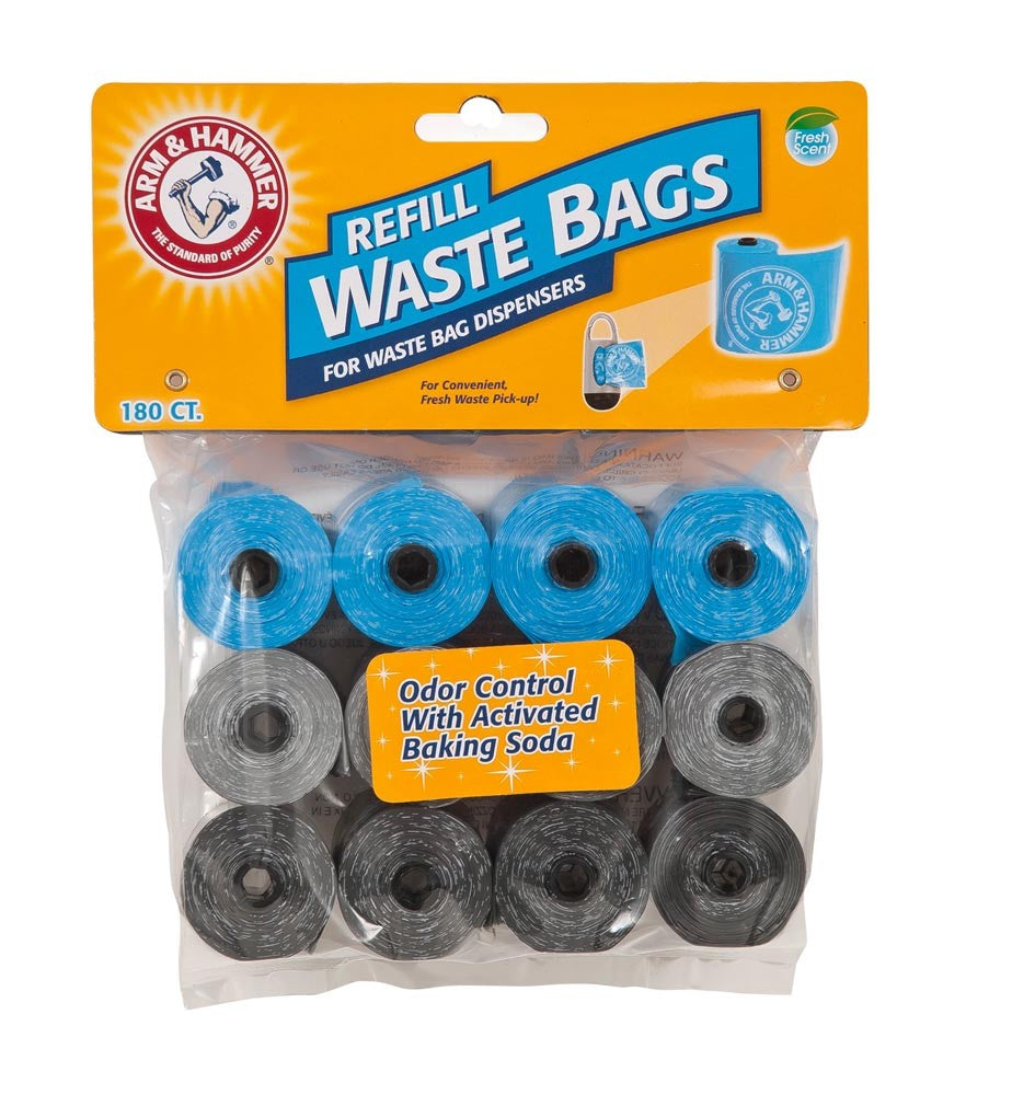 Disposable waste bag refill rolls, blue and gray, 180 count pack