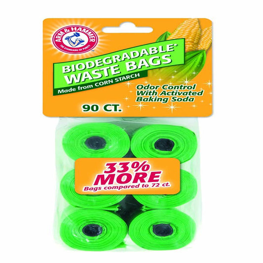 Disposable corn starch waste bag refills, biodegradable green rolls, 90 count