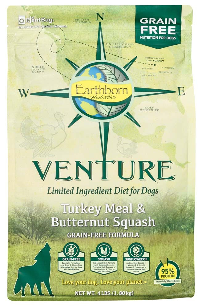 Grain-free dry dog food bag with turkey meal & butternut squash, 4 lb