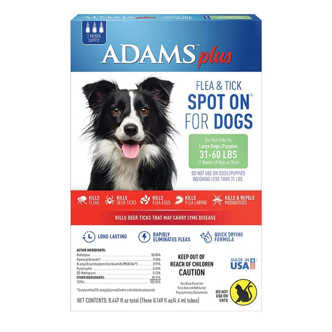 Dog flea and tick spot-on treatment box for large dogs, 3-month supply