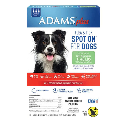 Dog flea and tick spot-on treatment box for large dogs, 3-month supply