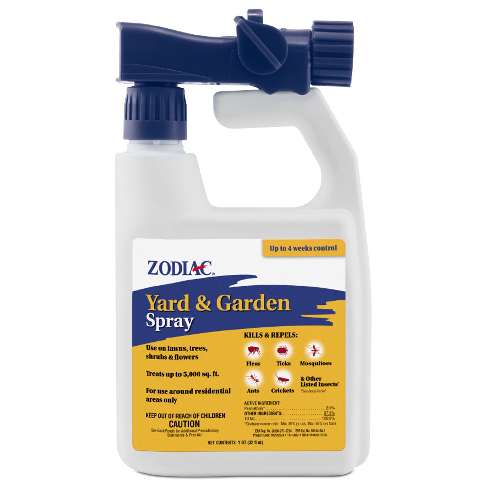 ZODIAC yard & garden spray bottle with blue trigger and white label, 32 fl oz