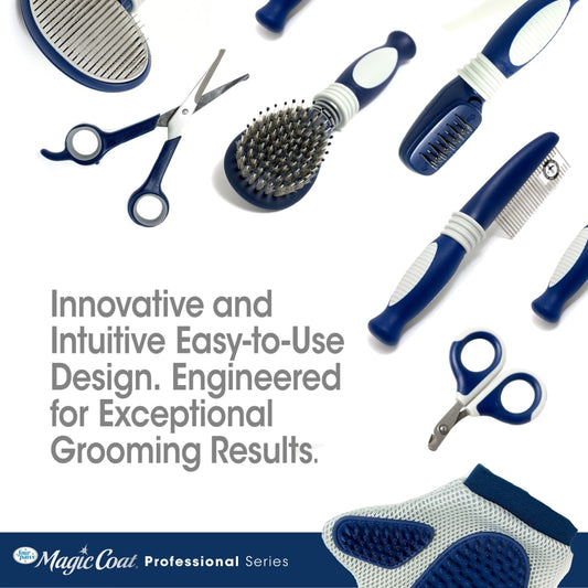 Blue handled grooming rake combs with metal teeth and grooming scissors accessory