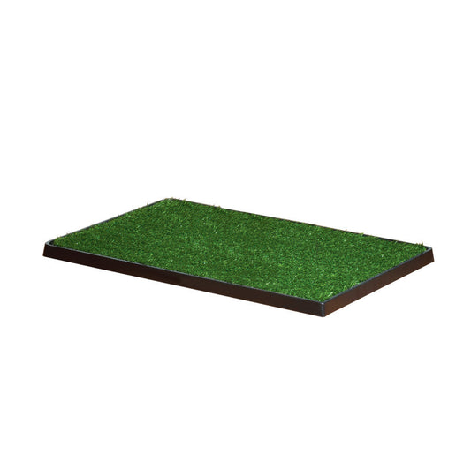 Medium indoor potty patch with green turf surface and dark plastic border