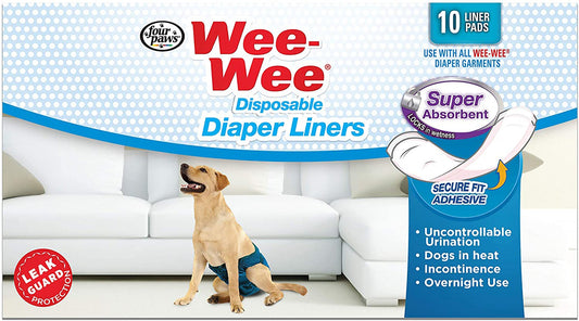 Dog diaper liner pads package with secure fit adhesive and super absorbent design