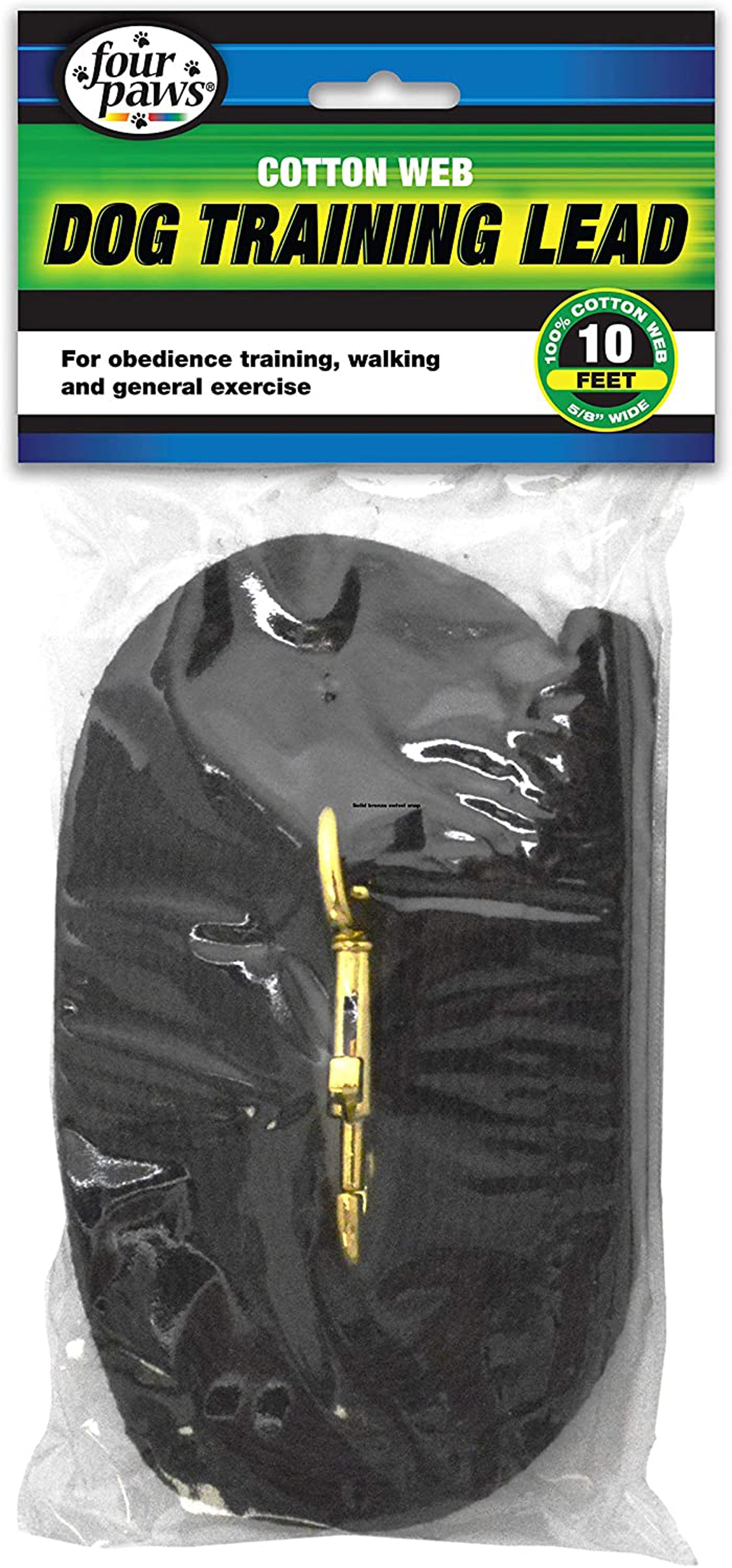 Four Paws black cotton web dog training lead, 10 ft, gold clasp