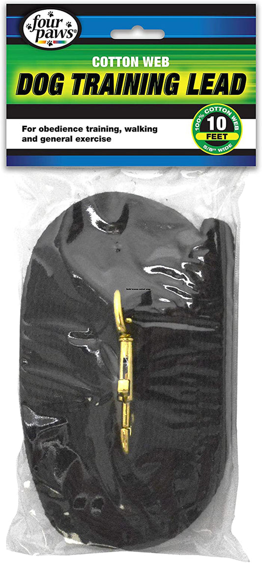 Four Paws black cotton web dog training lead, 10 ft, gold clasp