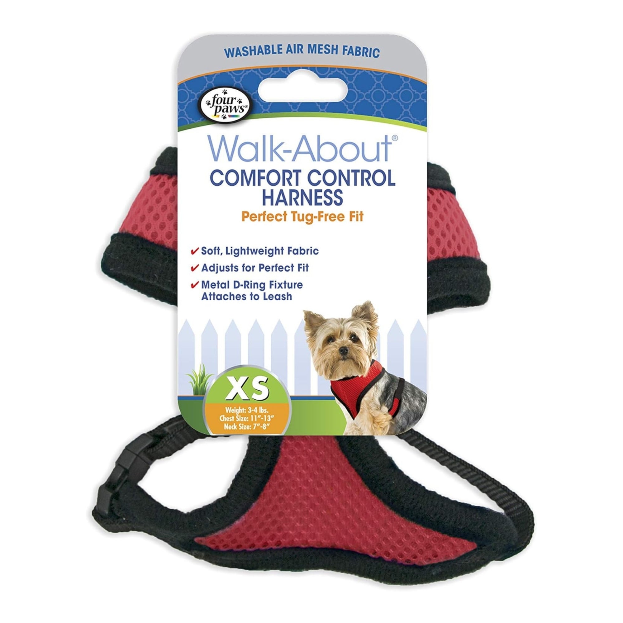 Red comfort control dog harness with black trim, XS