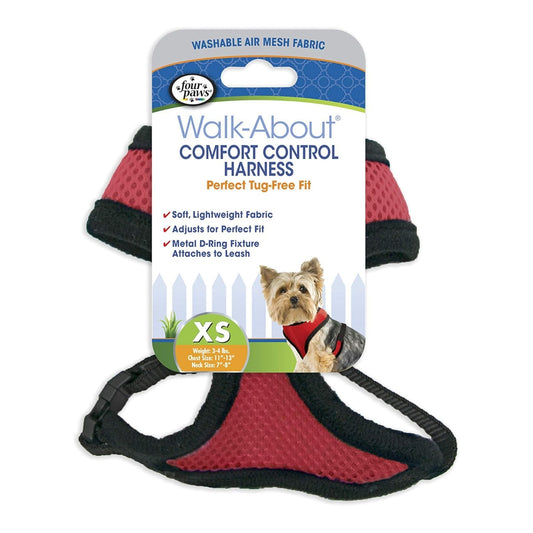 Red comfort control dog harness with black trim, XS