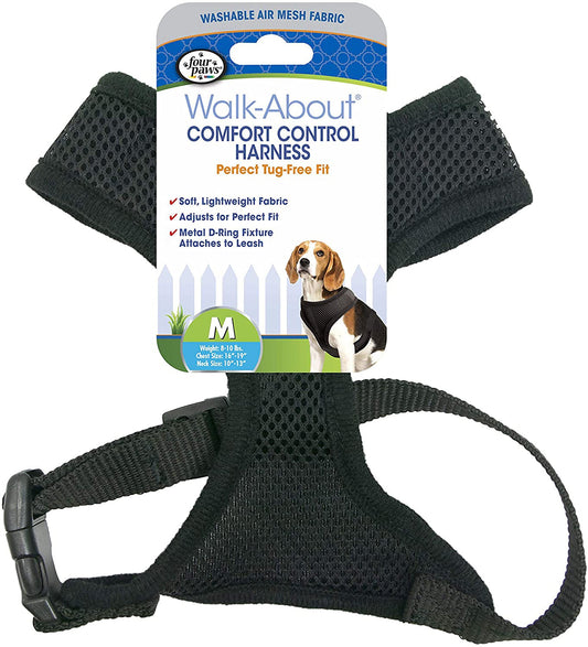 Black mesh comfort control dog harness with adjustable straps and D-ring clip