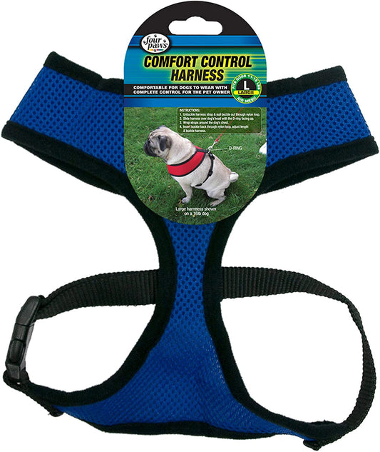 Extra-large blue dog harness with padded chest straps, Four Paws Comfort Control