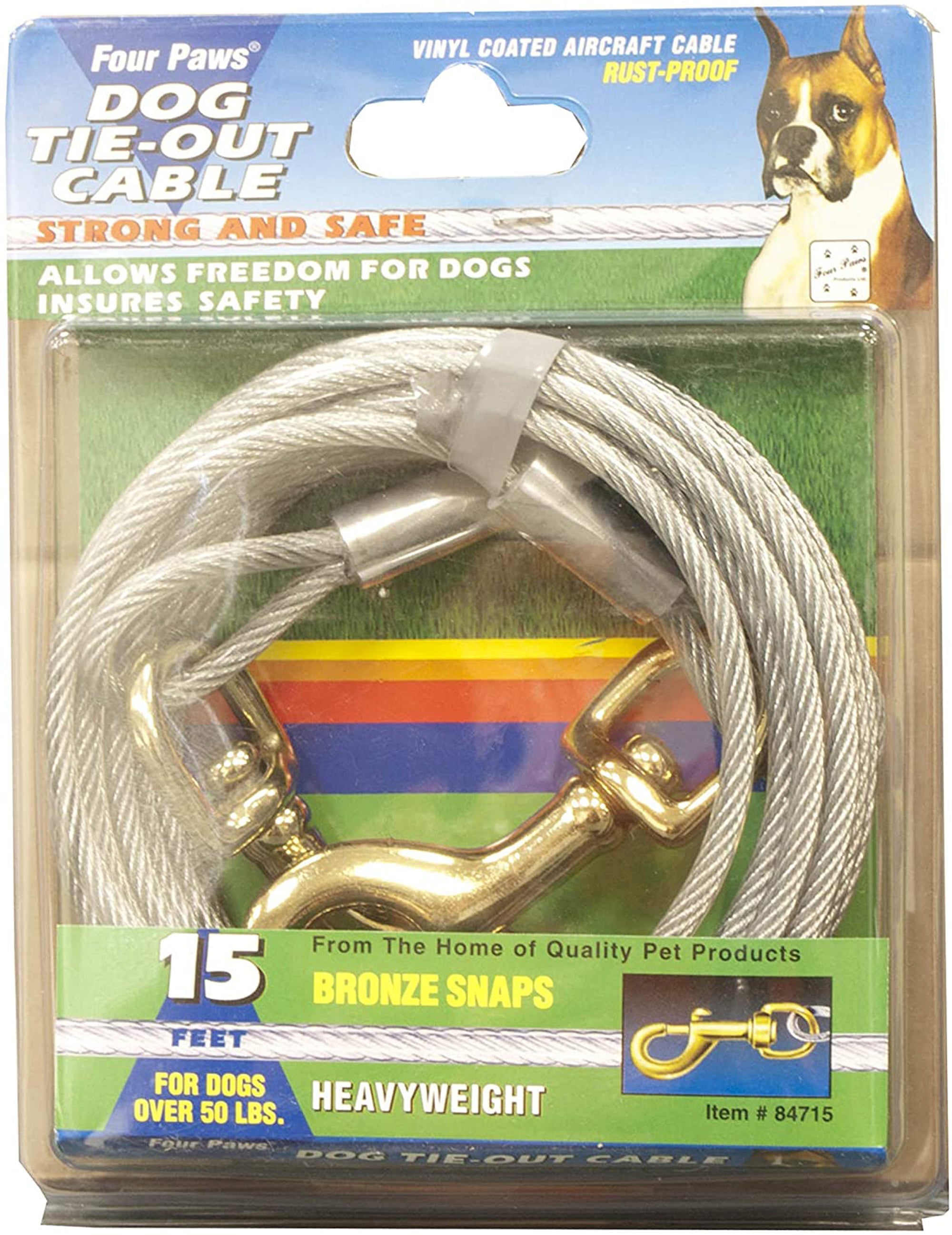 Four Paws heavy weight dog tie out cable, 15 ft, vinyl-coated steel with bronze snaps