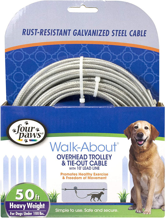 Heavyweight dog trolley exerciser: coiled silver galvanized steel cable on retail card