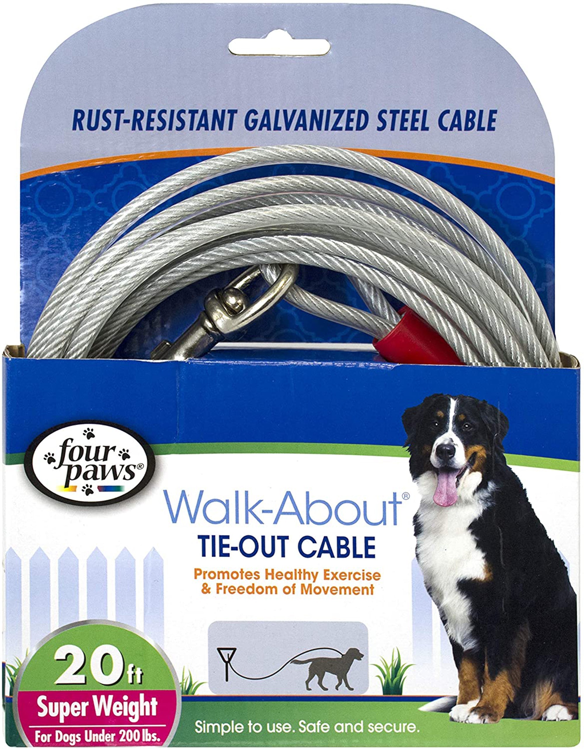 Four Paws Walk-About dog tie-out cable, silver galvanized steel, 20 ft