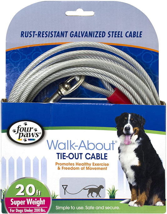 Four Paws Walk-About dog tie-out cable, silver galvanized steel, 20 ft