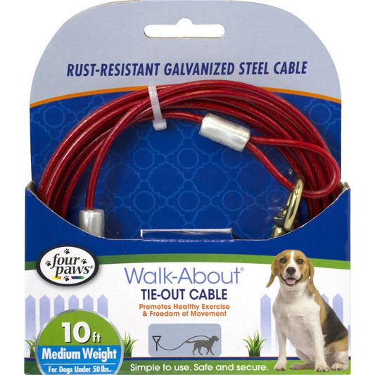 Red rust-resistant galvanized steel dog tie-out cable, 10 ft.