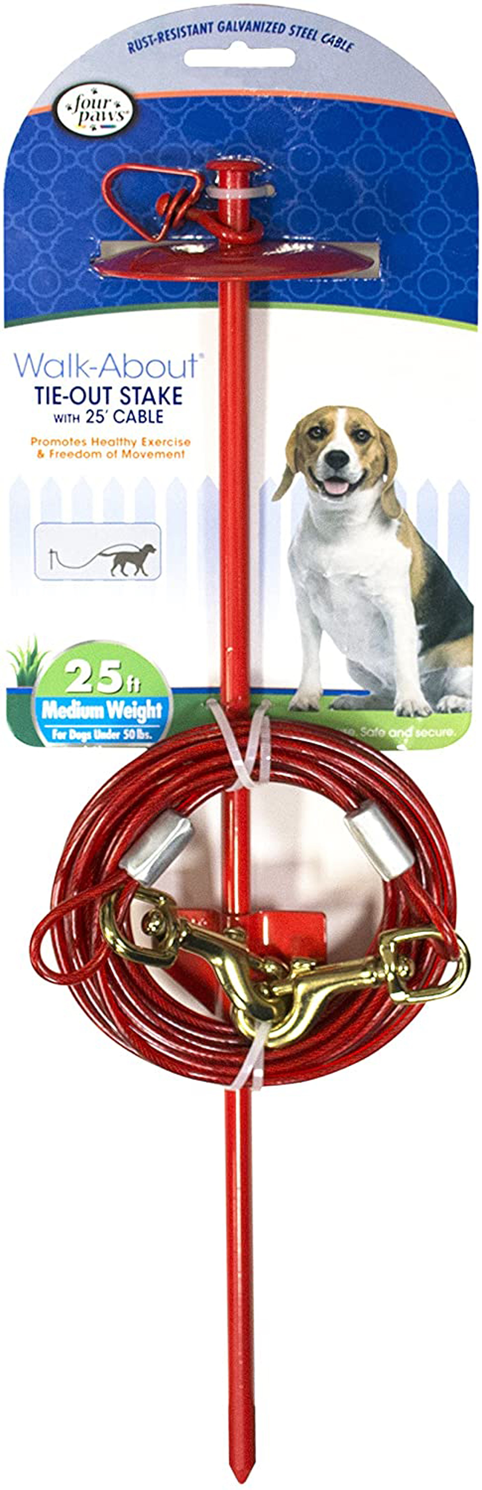 Red dog tie-out stake with 25 ft cable