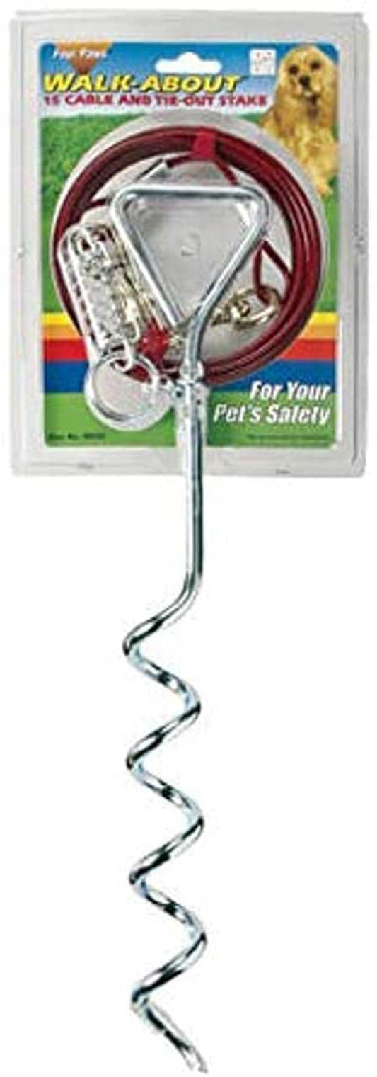 Silver spiral dog tie-out ground stake with corkscrew design