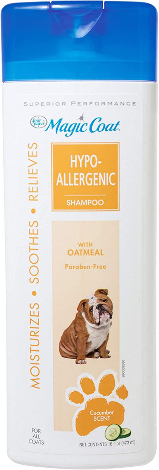 Dog shampoo bottle with blue cap; Magic Coat Hypo-Allergenic label