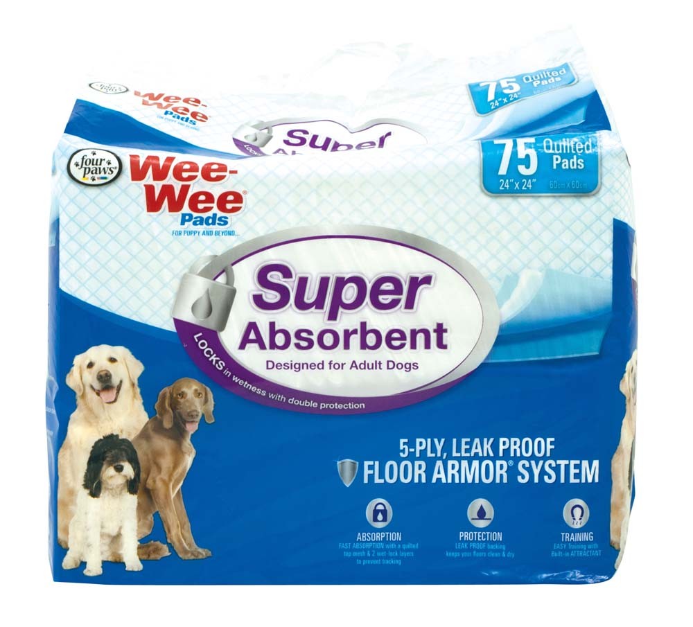Super absorbent dog pee pads, 75-count package, 5-layer leakproof floor protector