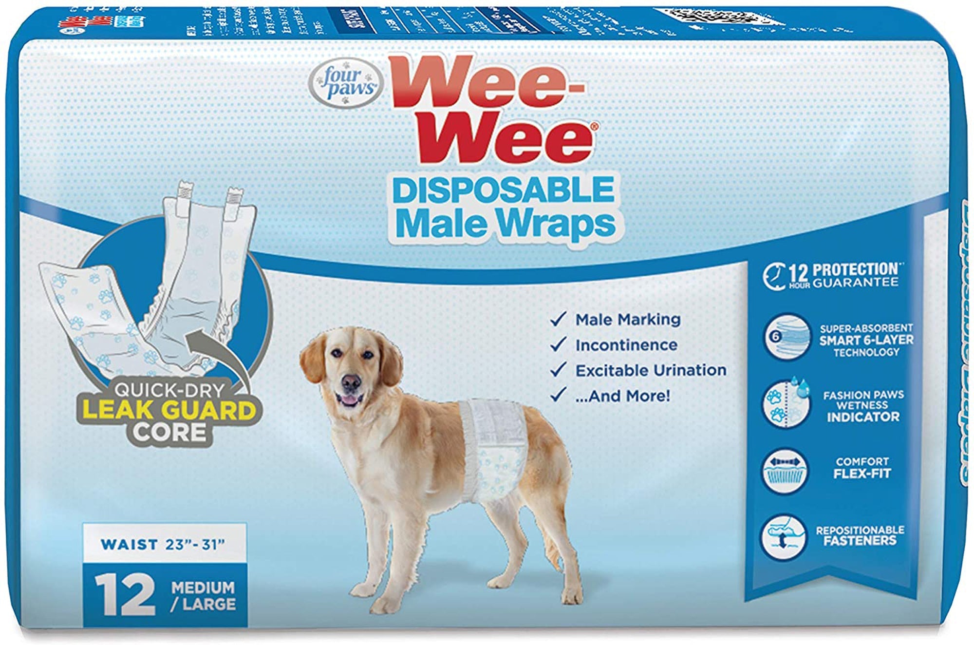 Disposable male dog wrap box, medium/large, 12-pack