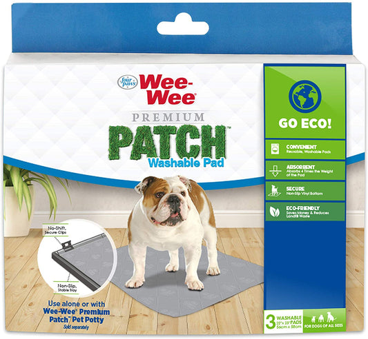 Gray washable reusable dog pee pad with non-slip backing, boxed set of three