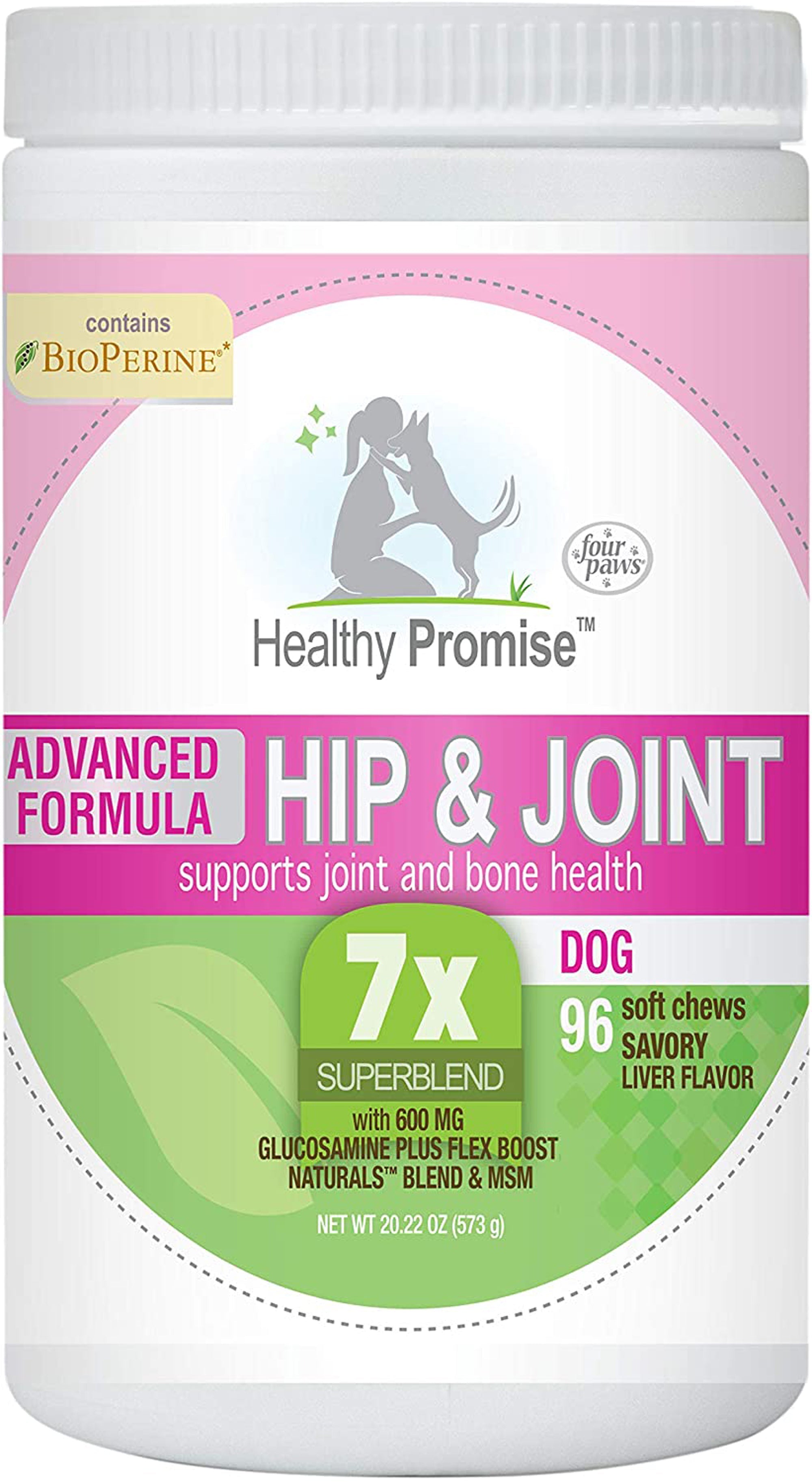 Healthy Promise hip & joint dog supplement jar, 7x Superblend