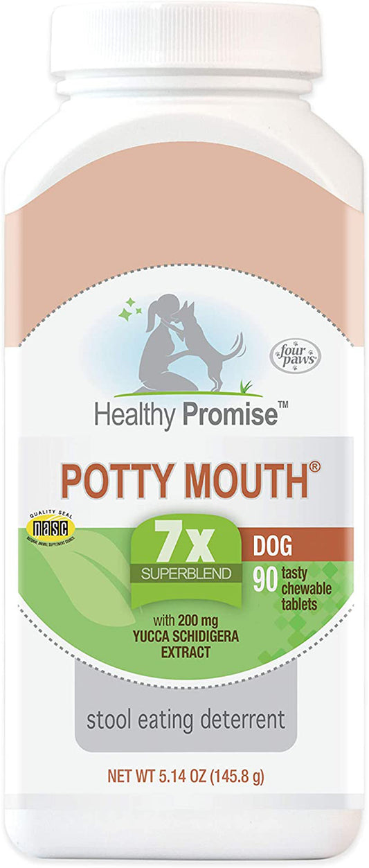 Dog potty mouth stool eating deterrent tablets in white plastic bottle, 90 count