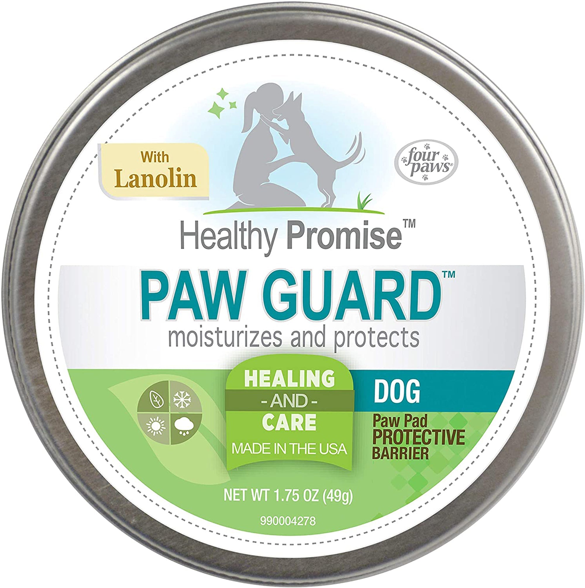 Dog paw guard balm tin with lanolin, moisturizes and protects paw pads