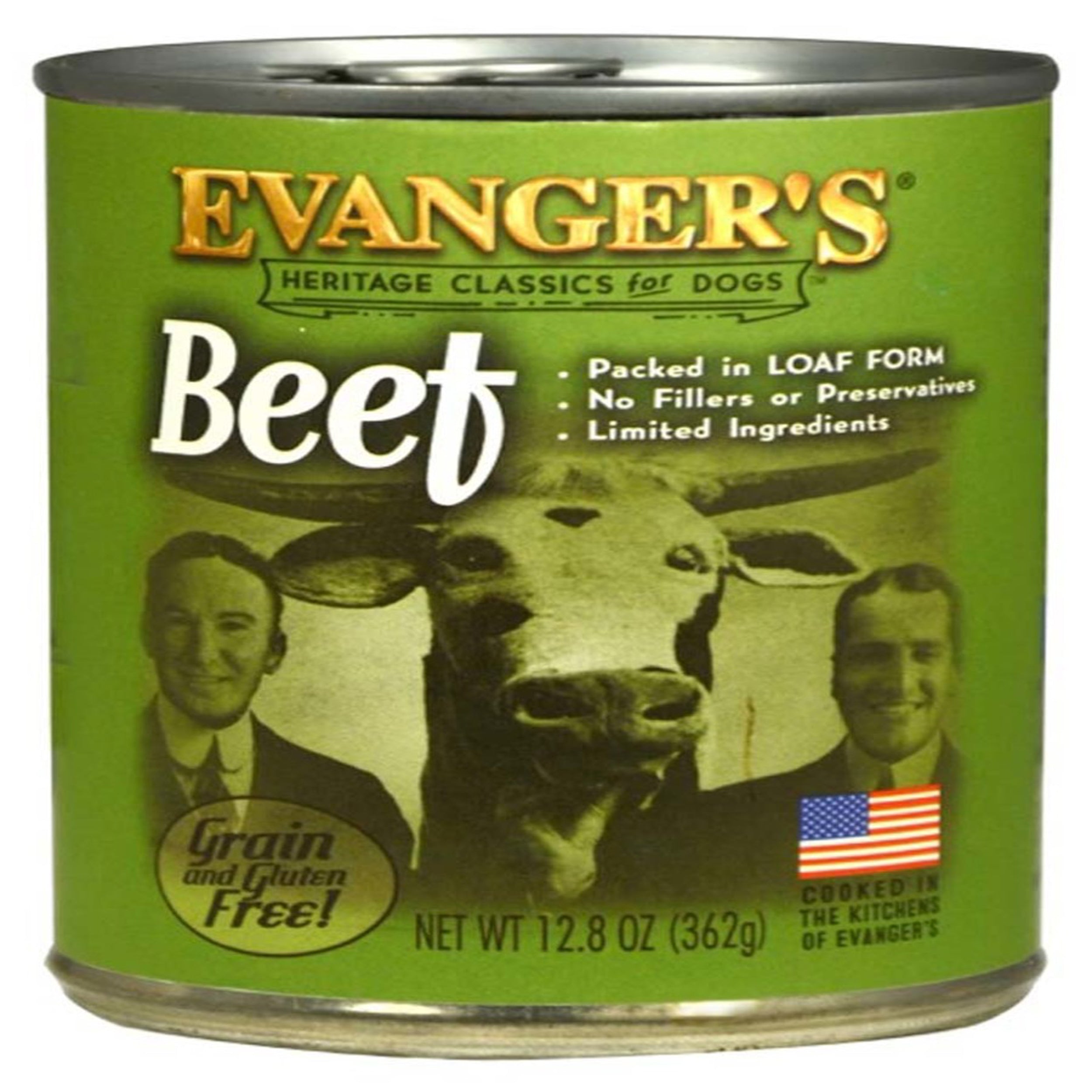 Evanger's Heritage Classics wet dog food can, beef loaf, 12.8 oz
