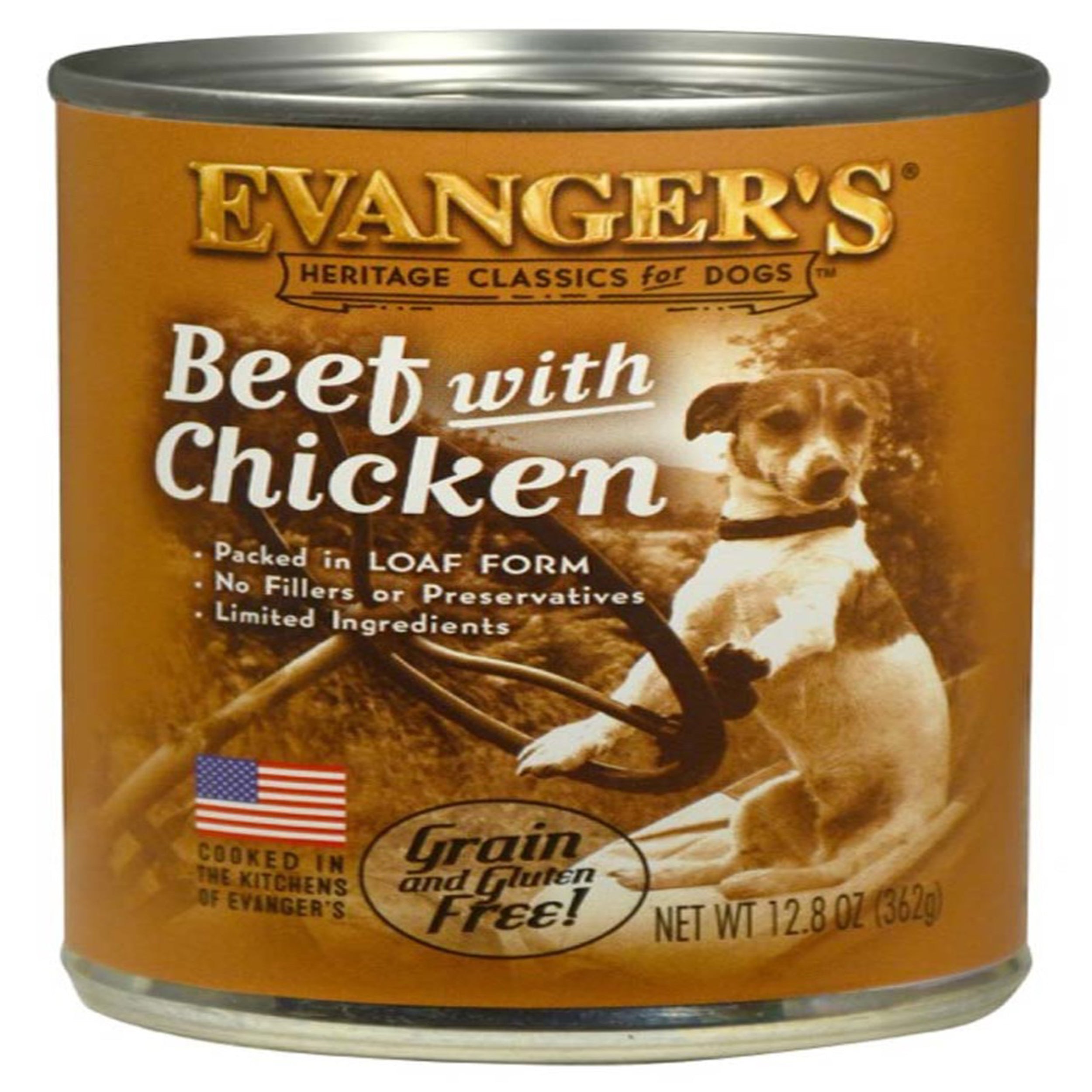 Evanger's Heritage wet dog food can, Beef with Chicken, 12.8 oz