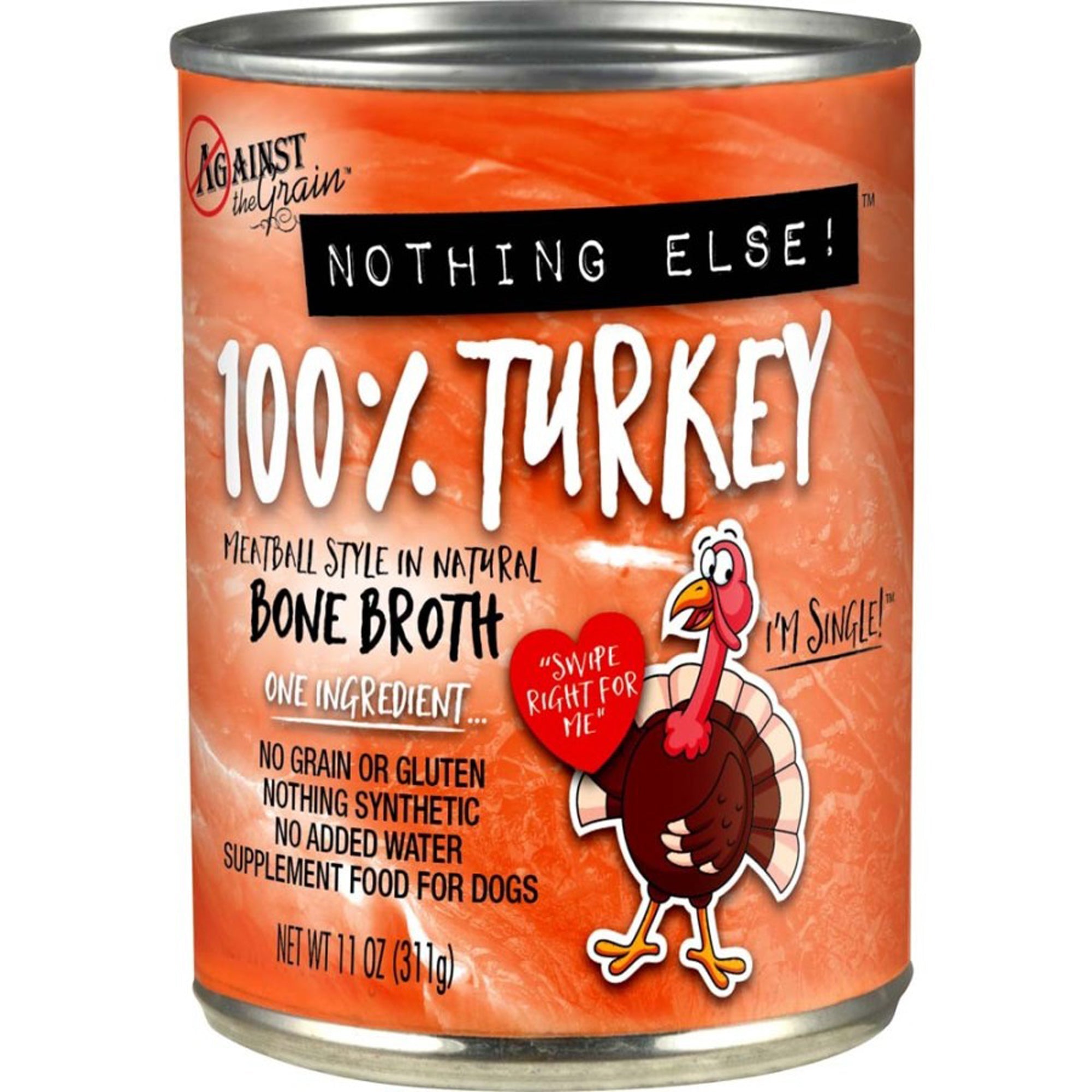 Against the Grain wet dog food can, 100% turkey, one-ingredient, 11 oz