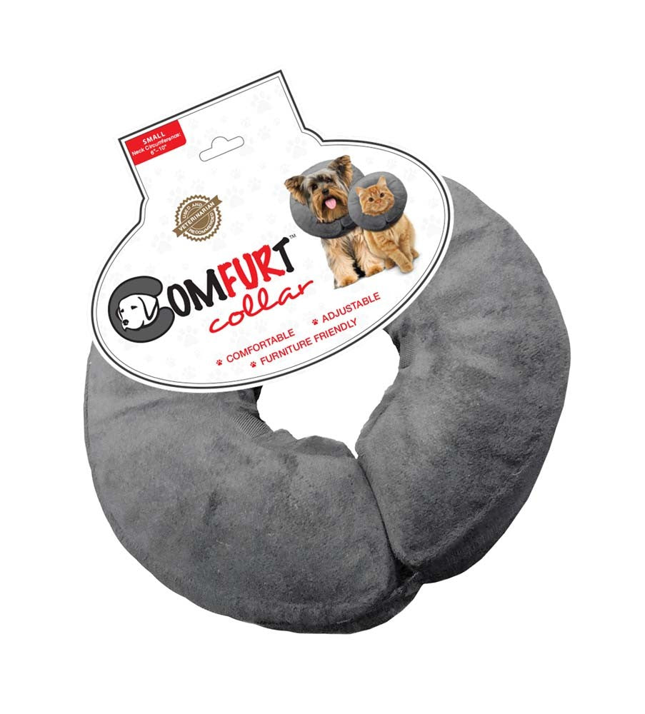 Charcoal plush poly-filled adjustable E-collar with neck opening