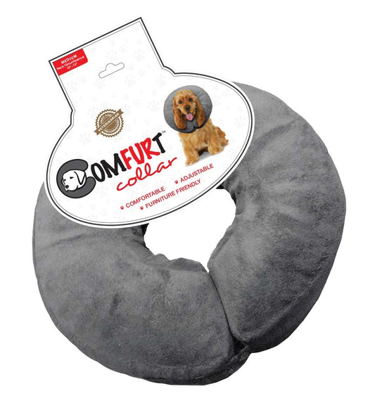 Adjustable charcoal pet e-collar cushion with plush poly-filled padding