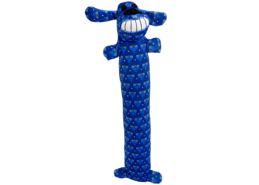 Blue plush loofa dog toy, 12-inch tall