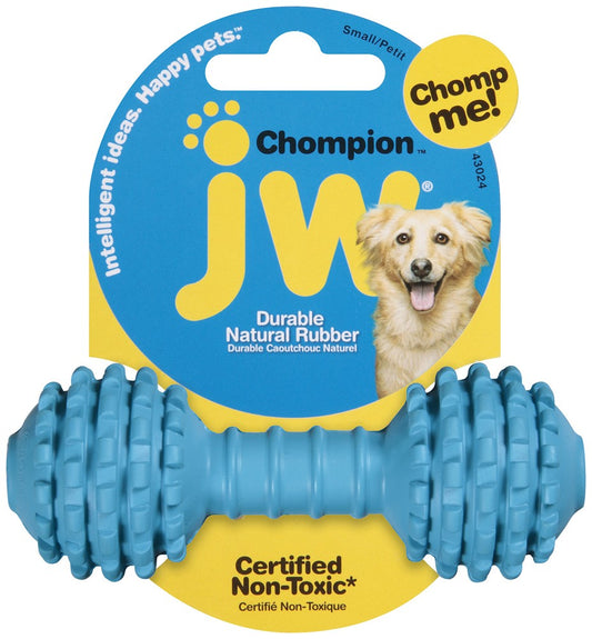 Lightweight blue ridged natural rubber dog chew toy