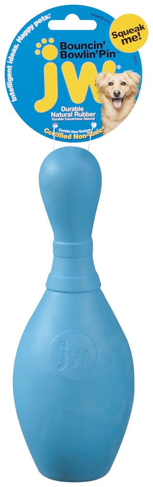 Large blue rubber bowling pin dog toy