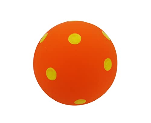 Orange polka dot dog toy ball, 4-inch, with yellow spot pattern