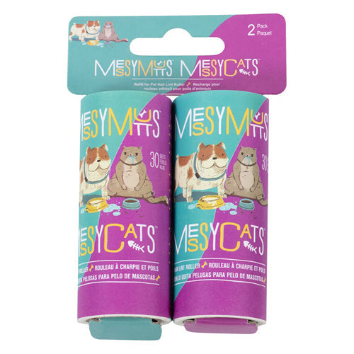 2-pack pet lint roller refills with cat and dog pattern, teal and purple